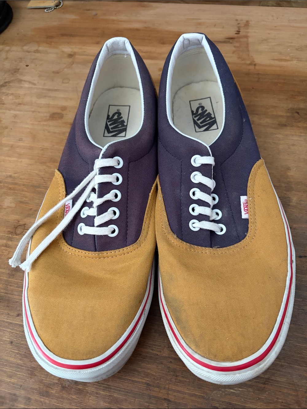 Vans Two-Tone Canvas Lace-Up Sneakers in Mustard & Navy